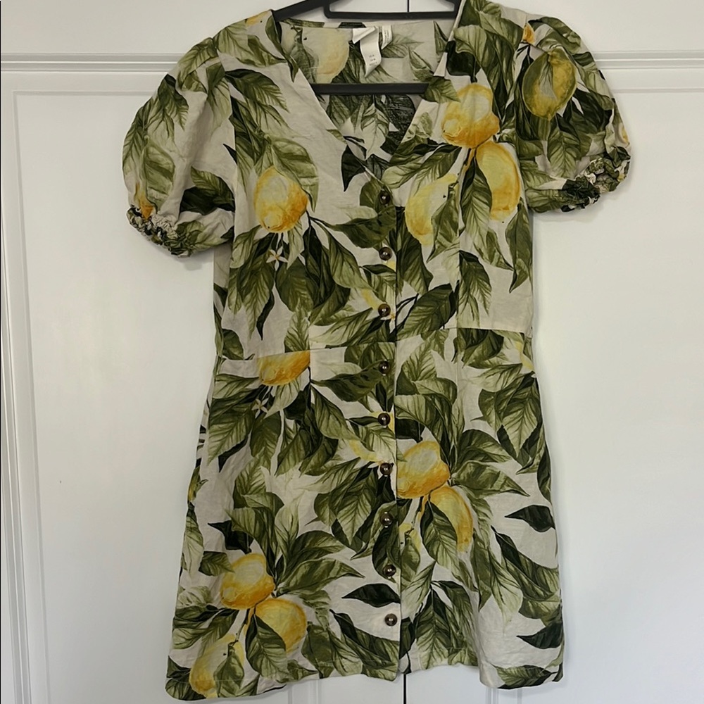 Amalfi coast lemon print linen dress